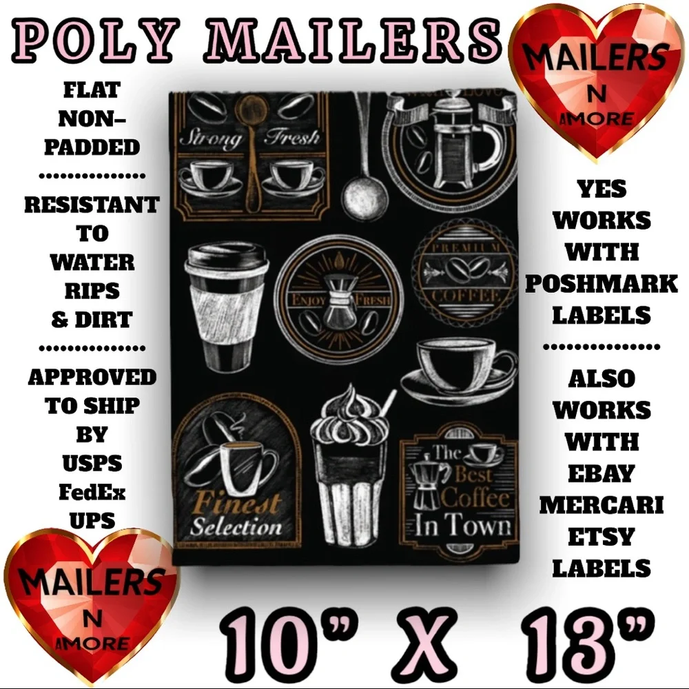 ( Quantity 50 10x13 ) Coffee Java Roast Latte Poly Mailer Bags Shipping Envelope - Picture 1 of 2